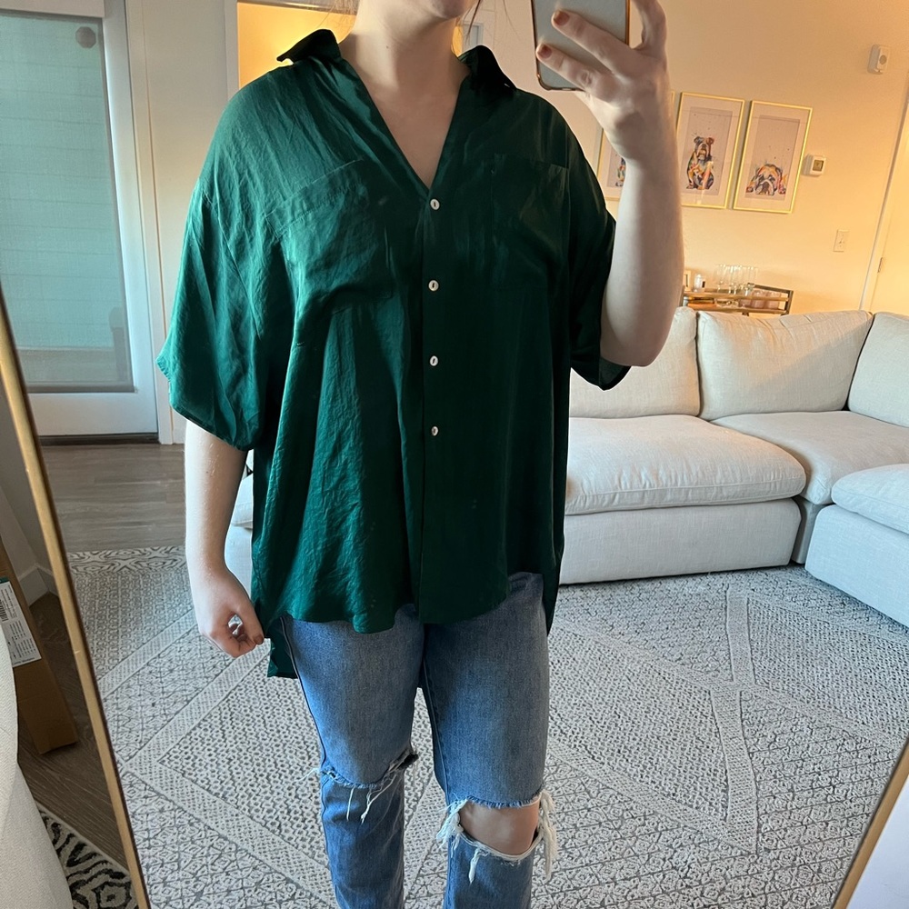 Silk green button up